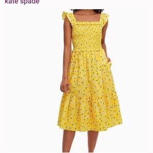 ♠︎ kate spade Fleurette Toss Voile Smocked Midi Dress